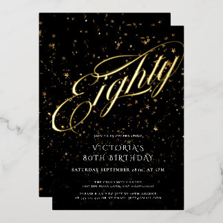 Konfetti Eighty Schwarz Gold Elegant 80. Geburtsta Folieneinladung