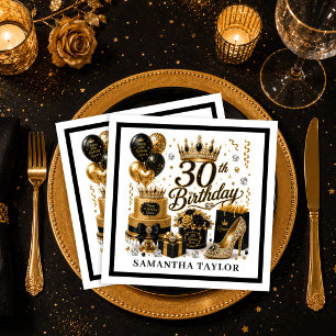 Konfetti Gold und schwarzer Glitter Luxe 30. Gebur Serviette
