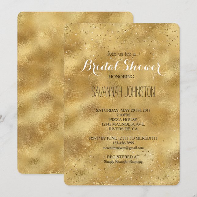Konfetti-Konfetti-Brautparty aus Gold Glitzer Einladung (Vorne/Hinten)