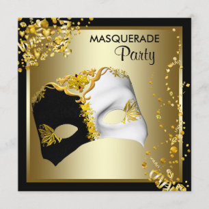 Konfetti-Maske Schwarz Gold Maskenball Party Einladung