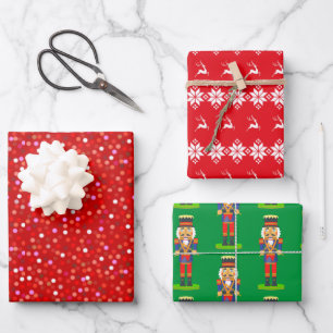 Konfetti, Nussknacker, Rentiere & Schneeflocken au Geschenkpapier Set