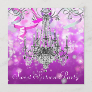 Konfetti Rosa Lila Kronleuchter Sweet Sixteen Einladung