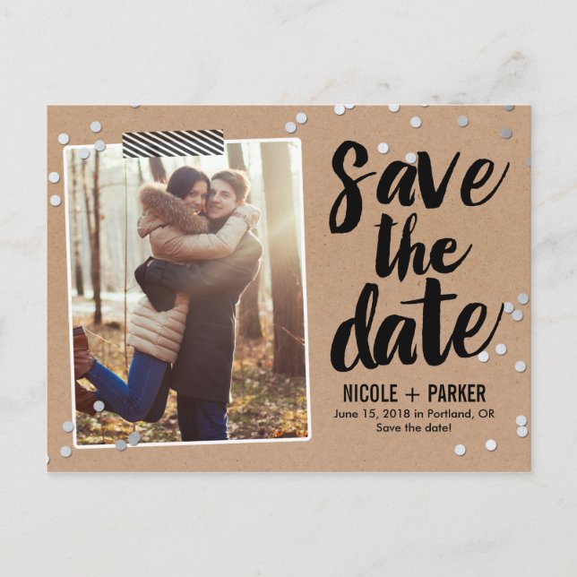 Konfetti Save The Date Postkarte (Vorderseite)