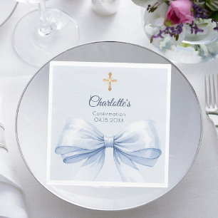 Konfirmation hellblaue Schleife Kreuz Mädchen Mitt Serviette
