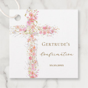 Konfirmation rosa Blumen Kreuz Geschenkanhänger