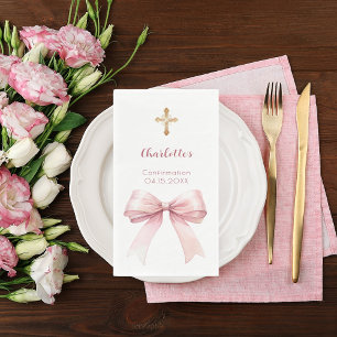 Konfirmation rosa Schleife Kreuz Mädchen Serviette