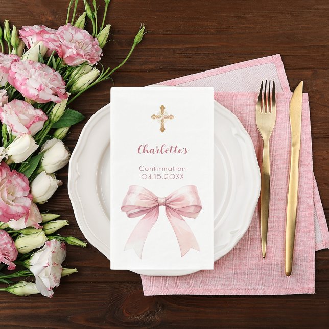 Konfirmation rosa Schleife Kreuz Mädchen Serviette (Von Creator hochgeladen)