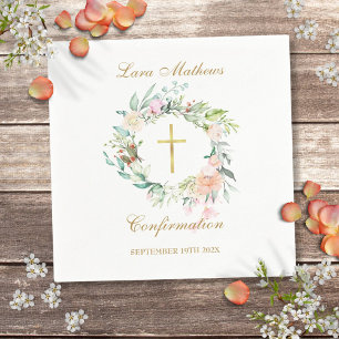 Konfirmations-Goldkreuz-Blumengirlande Serviette