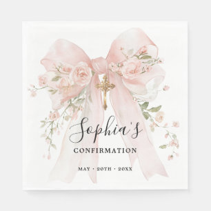 Konfirmations Mädchen Rosa Schleife Rosen Custom Serviette