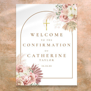 Konfirmations-Willkommensschild mit floralem Pampa Poster