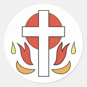 Konfirmationskreuz und Flammen Runder Aufkleber