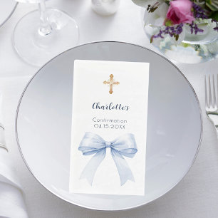 Konfirmationslichtblaue Schleife Kreuz Serviette