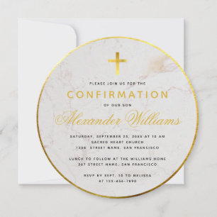 Konfirmationsrunde Faux-Goldfolie Marmorschrift Einladung