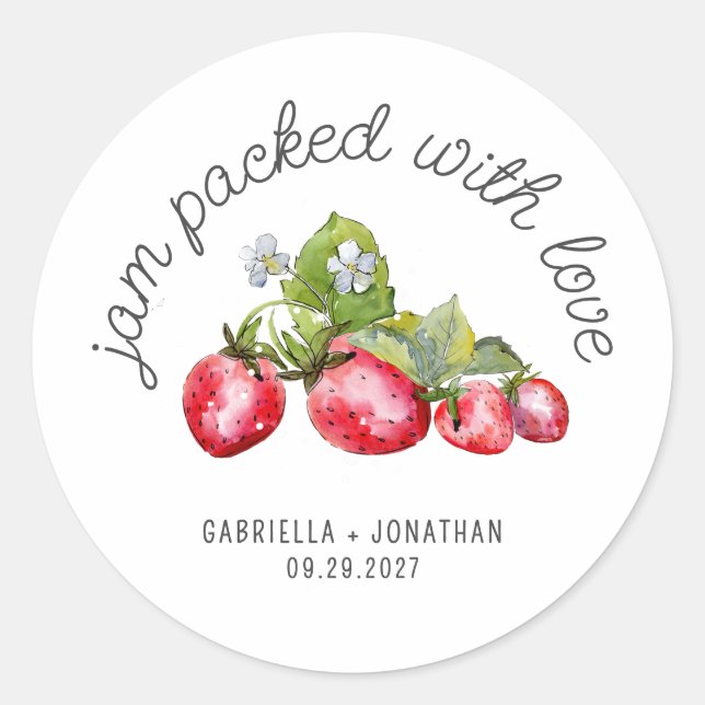Konfitüre mit Liebe Erdbeeren Marmelade Gastgesche Runder Aufkleber (Vorderseite)