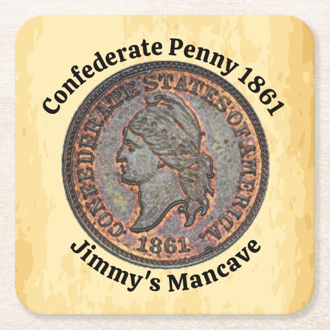 ⚔️ Konföderate Penny 1861 Mancave Rechteckiger Pappuntersetzer (Vorderseite)