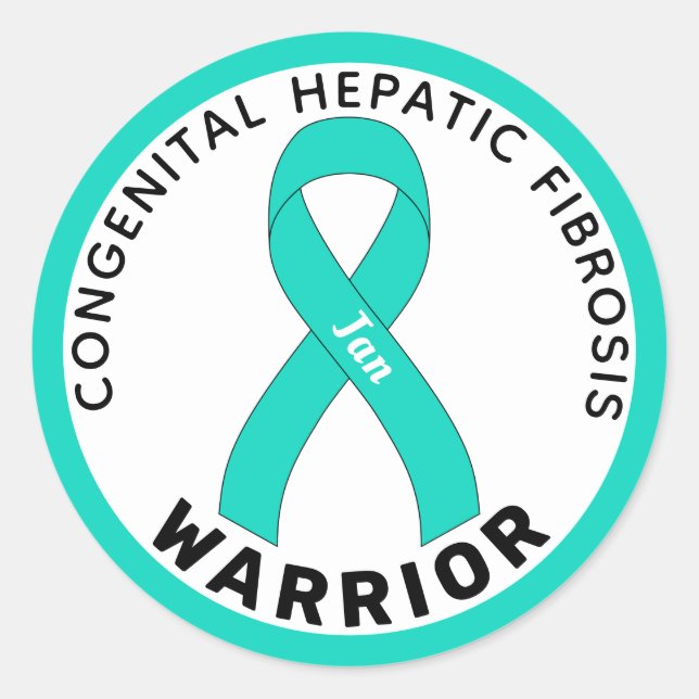 Kongenitale LeberFibrose Warrior Ribbon White Runder Aufkleber (Vorderseite)