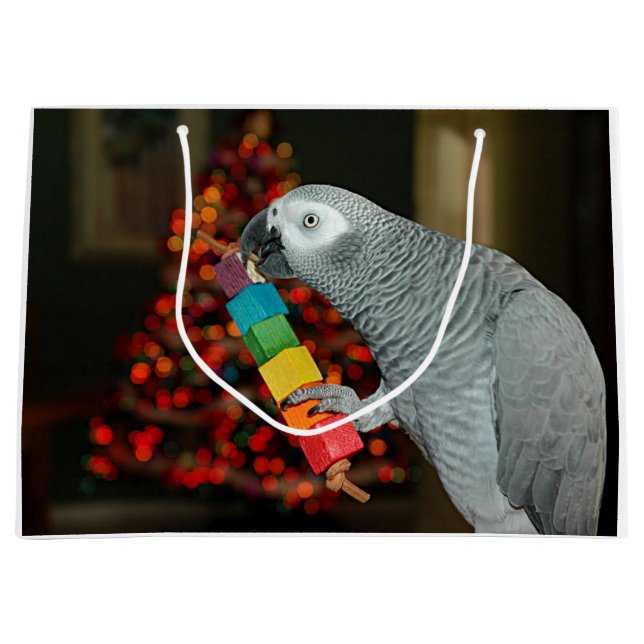 Kongo African Gray Parrot Merry Christmas Tree Große Geschenktüte (Vorderseite)