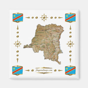 Kongo-Kinshasa Karte + Flaggen-Magnet Magnet