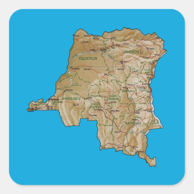 Kongo-Kinshasa-Karte Quadratischer Aufkleber (Vorderseite)