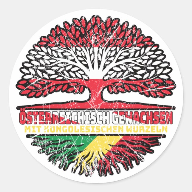 Kongo Kongolesisch Österreichisch Österreich Baum Runder Aufkleber (Vorderseite)