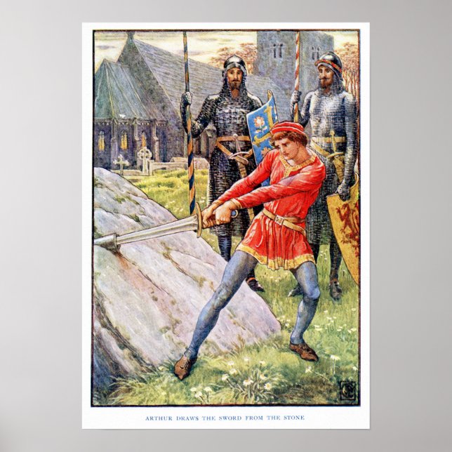 König Arthur zeichne das Schwert aus dem Stein Poster (Vorne)