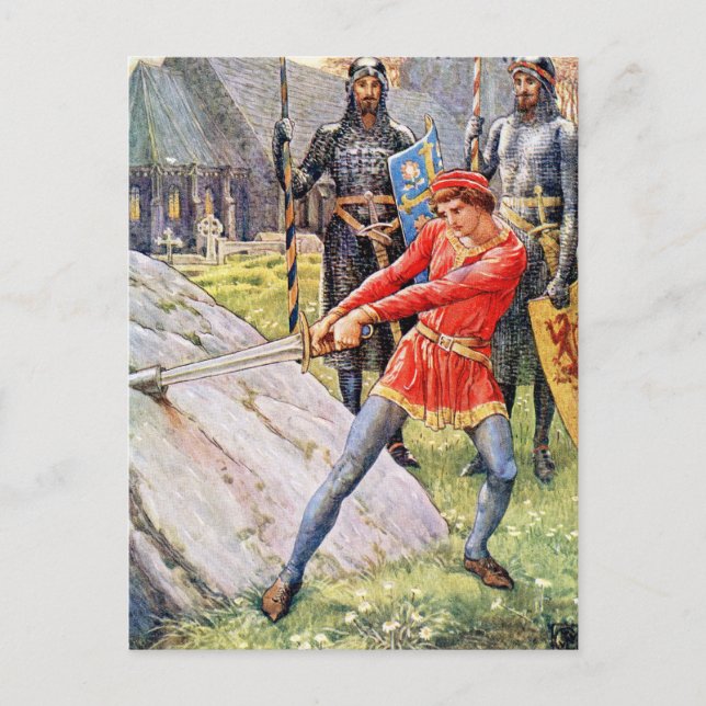König Arthur zeichne das Schwert aus dem Stein Postkarte (Vorderseite)