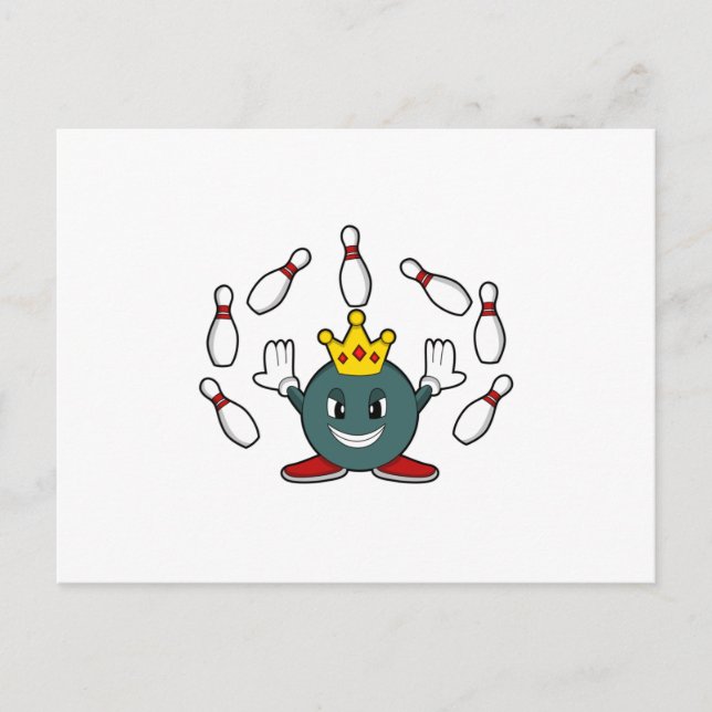 König beim Bowling mit Bowlingnadel Postkarte (Vorderseite)