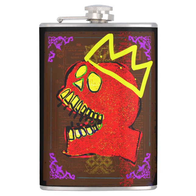 König Calavera Schädel pGeek NFT Kunst Flachmann (Vorderseite)