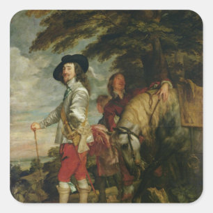 König Charles I. von England, Jagd, c.1635 Quadratischer Aufkleber