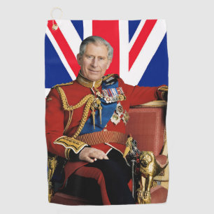 König Charles III. mit britischer Flagge Golfhandtuch