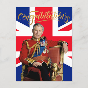 König Charles III mit britischer Flagge Gratulatio Postkarte