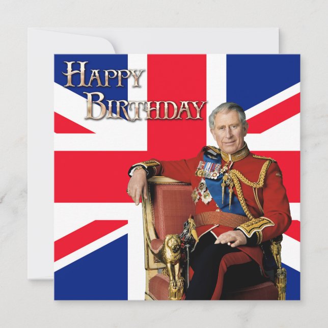 König Charles III mit britischer Flagge Happy Birt Karte (Vorderseite)