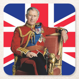 König Charles III. mit britischer Flagge Rechteckiger Pappuntersetzer