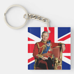König Charles III. mit britischer Flagge Schlüsselanhänger