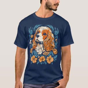 König Charles Spaniel mit Lilienillustrierung T-Shirt