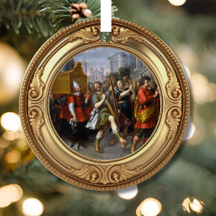 König David tanzt vor der Bundeslade, Biblischer J Ornament Aus Metall
