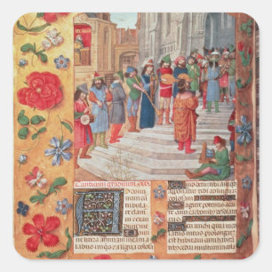König David und Musiker, vom Breviary Quadratischer Aufkleber