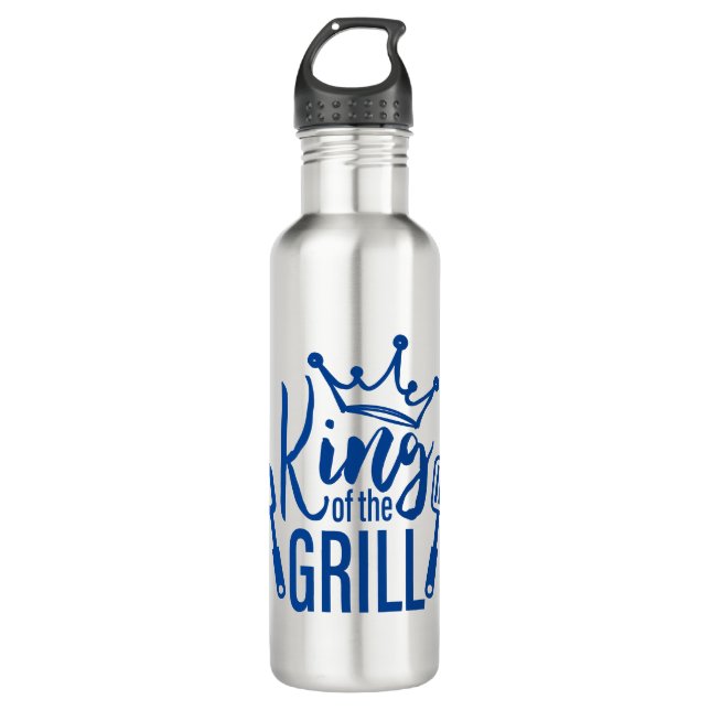 König der Grill-Typografie Edelstahlflasche (Vorderseite)