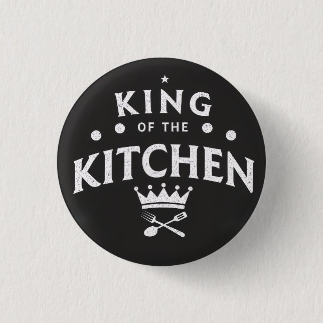 König der Küchenkrone – Lustiger Foodie Schwarz Button (Vorderseite)