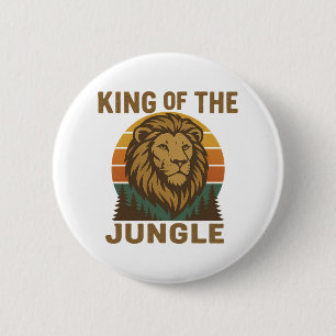König des Dschungels Retro Vintage Löwe Sonnenunte Button