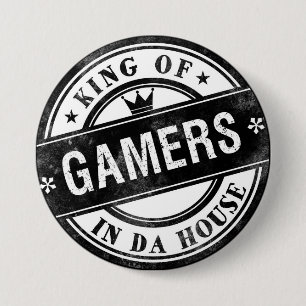 König des Gamers-lustigen Knopfes für Nerds und Button