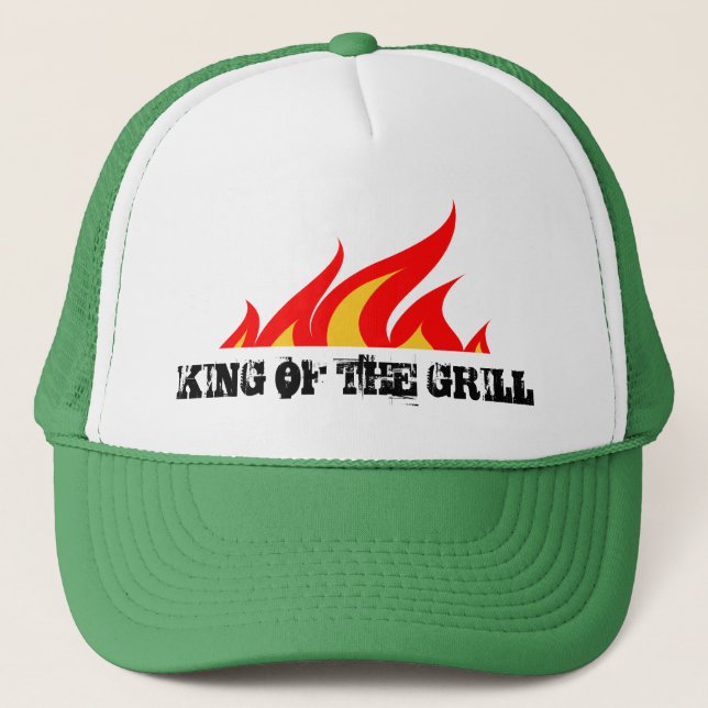 König des Grillfernlastfahrerhutes mit brennenden Truckerkappe (Vorderseite)