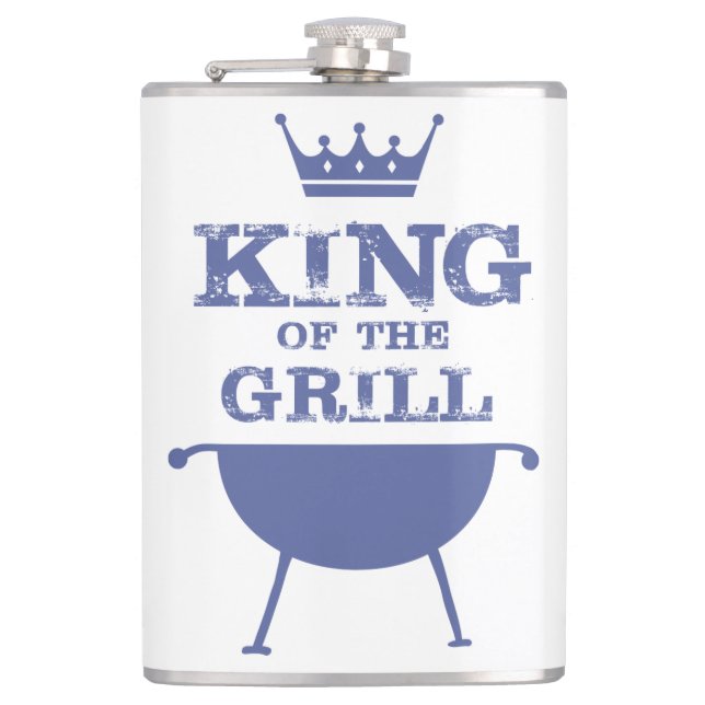 König des Grills, blau Flachmann (Vorderseite)