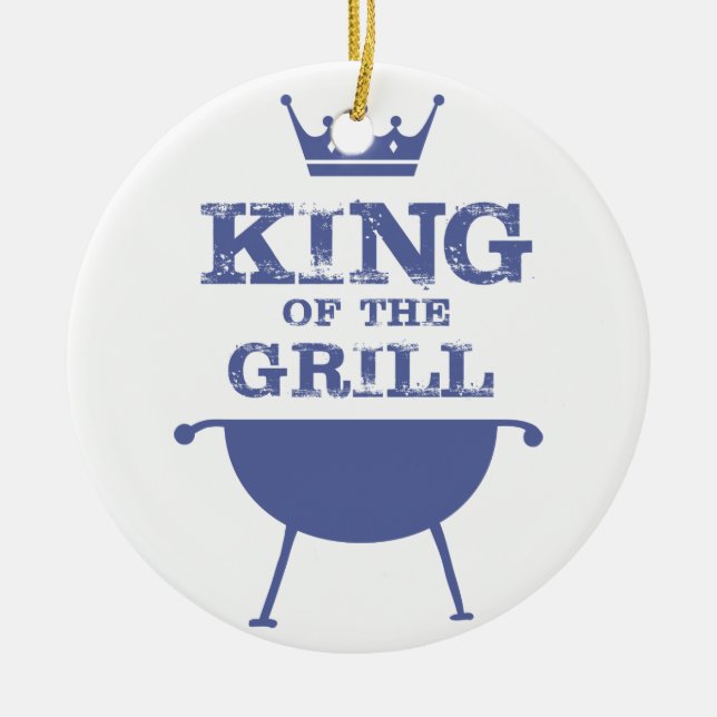 König des Grills, blau Keramik Ornament (Vorne)