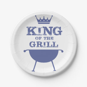 König des Grills, blau Pappteller