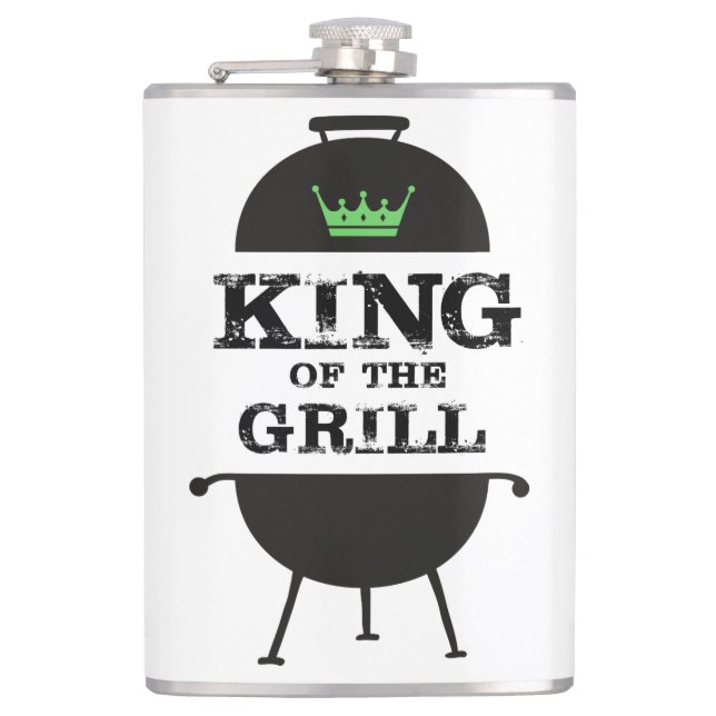König des Grills, schwarz-grüne Krone Flachmann (Vorderseite)