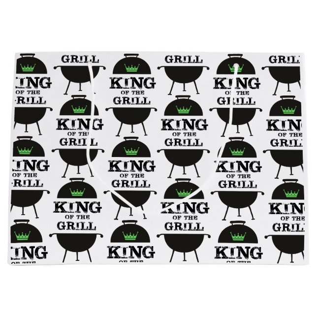 König des Grills, schwarz-grüne Krone Große Geschenktüte (Vorderseite)