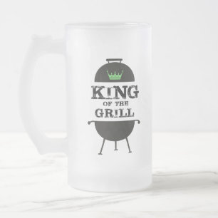 König des Grills, schwarz-grüne Krone Mattglas Bierglas