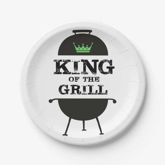 König des Grills, schwarz-grüne Krone Pappteller (Vorderseite)