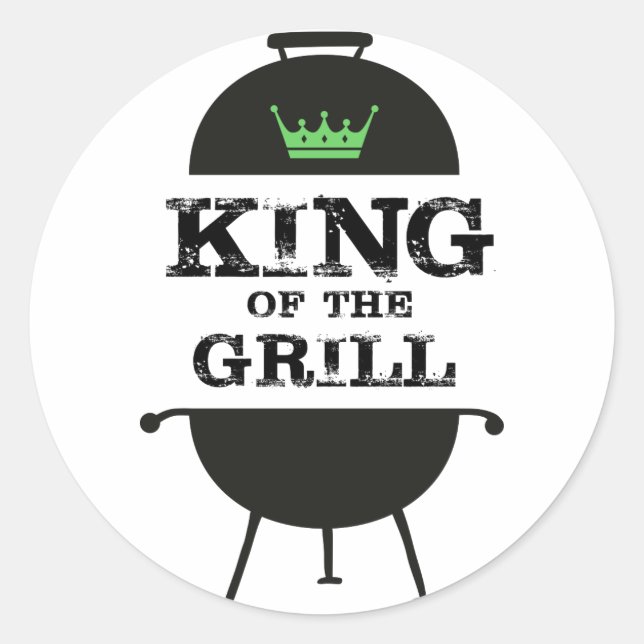 König des Grills, schwarz-grüne Krone Runder Aufkleber (Vorderseite)